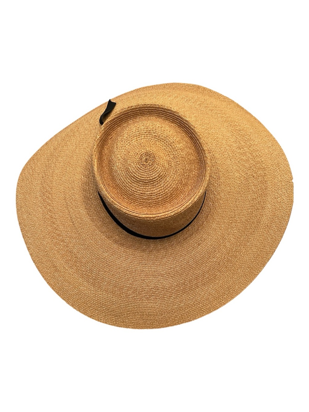 Madcaps Retro Wide Brim Straw Sun Hat with Black Trim - Natural
